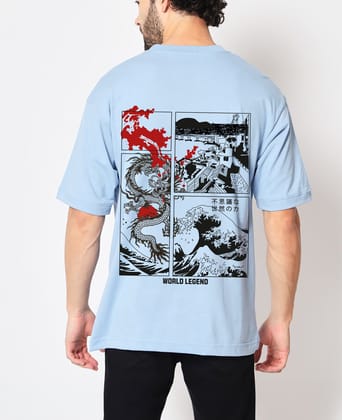 SCOTT FINCHEr Men's T-Shirt with Dragon Graphic and Japanese Writing Printed T-shirt : AA(ARN)LBLUE_247