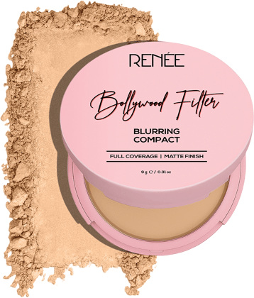 RENEE Bollywood Filter Blurring Compact, Matte Finish, Full Coverage, Blurs Pores & Blemishes, 9 g  Fudge Fuzz