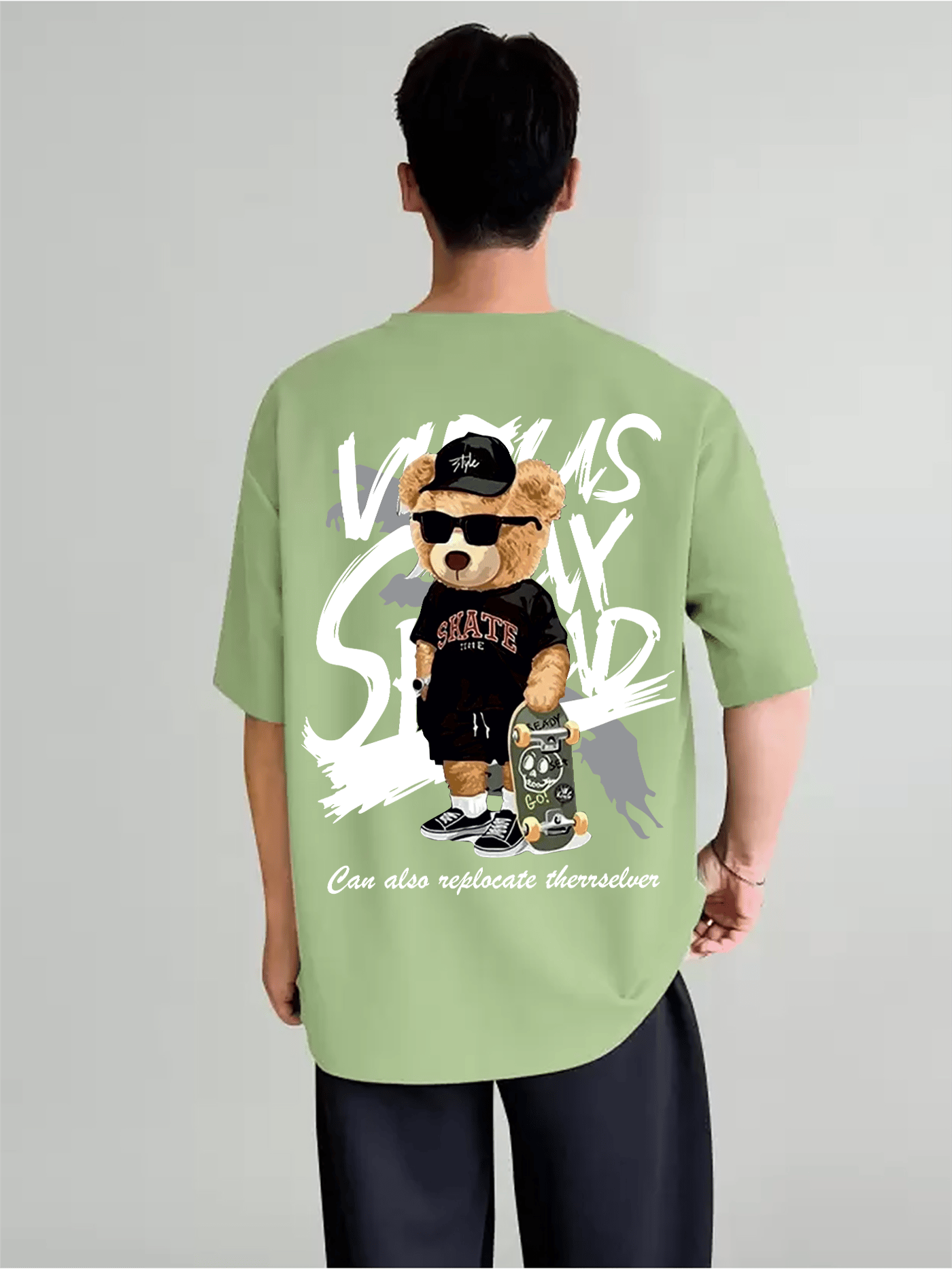 SCOTT FINCHER Men's Oversized Graphic Printed Vans Skate Shop T-Shirt - Green : AA(ARN)LGREEN_31