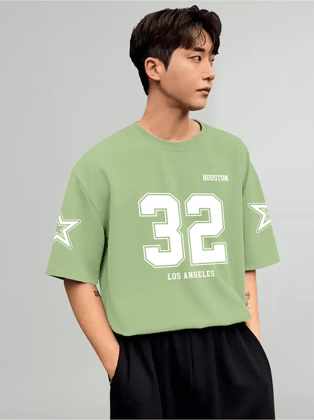 SCOTT FINCHER Men's Summer Casual Short Sleeve T-shirt Houston 32 Los Angeles Print Loose Streetwear Tops : AA(ARN)LGREEN_43