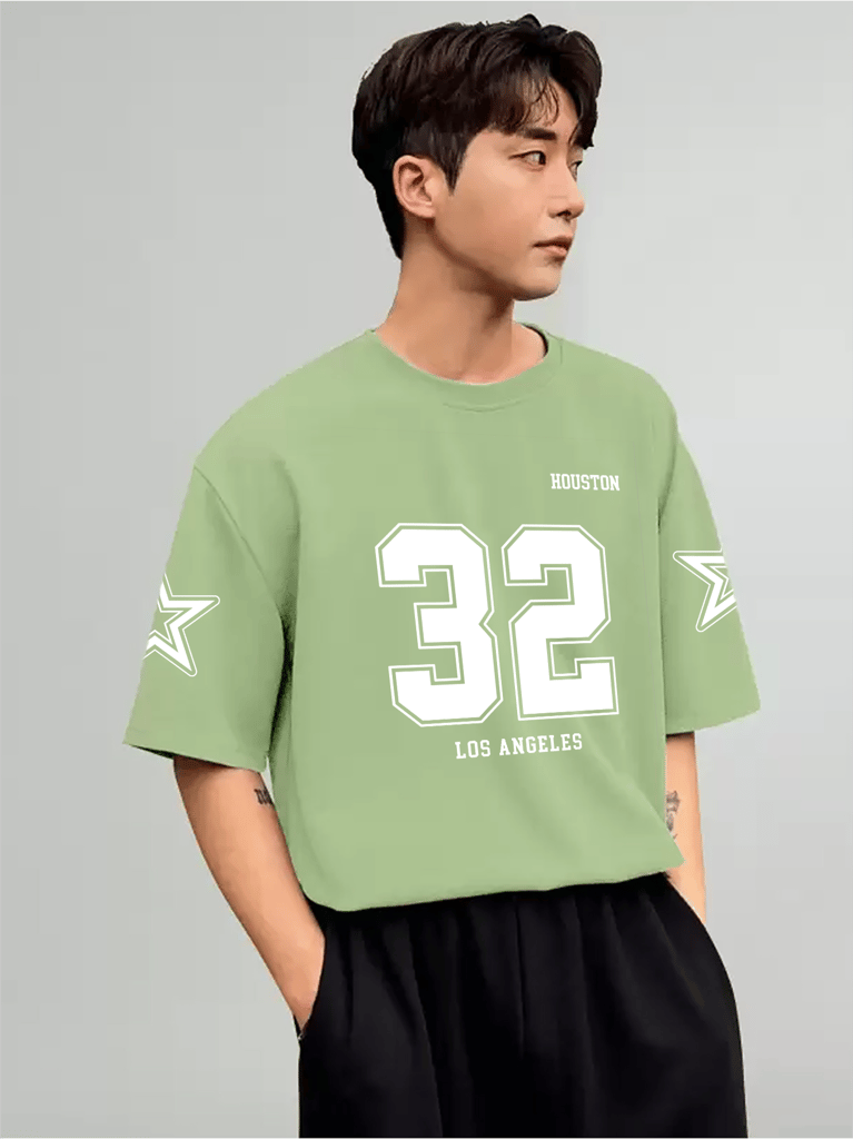 SCOTT FINCHER Men's Summer Casual Short Sleeve T-shirt Houston 32 Los Angeles Print Loose Streetwear Tops : AA(ARN)LGREEN_43