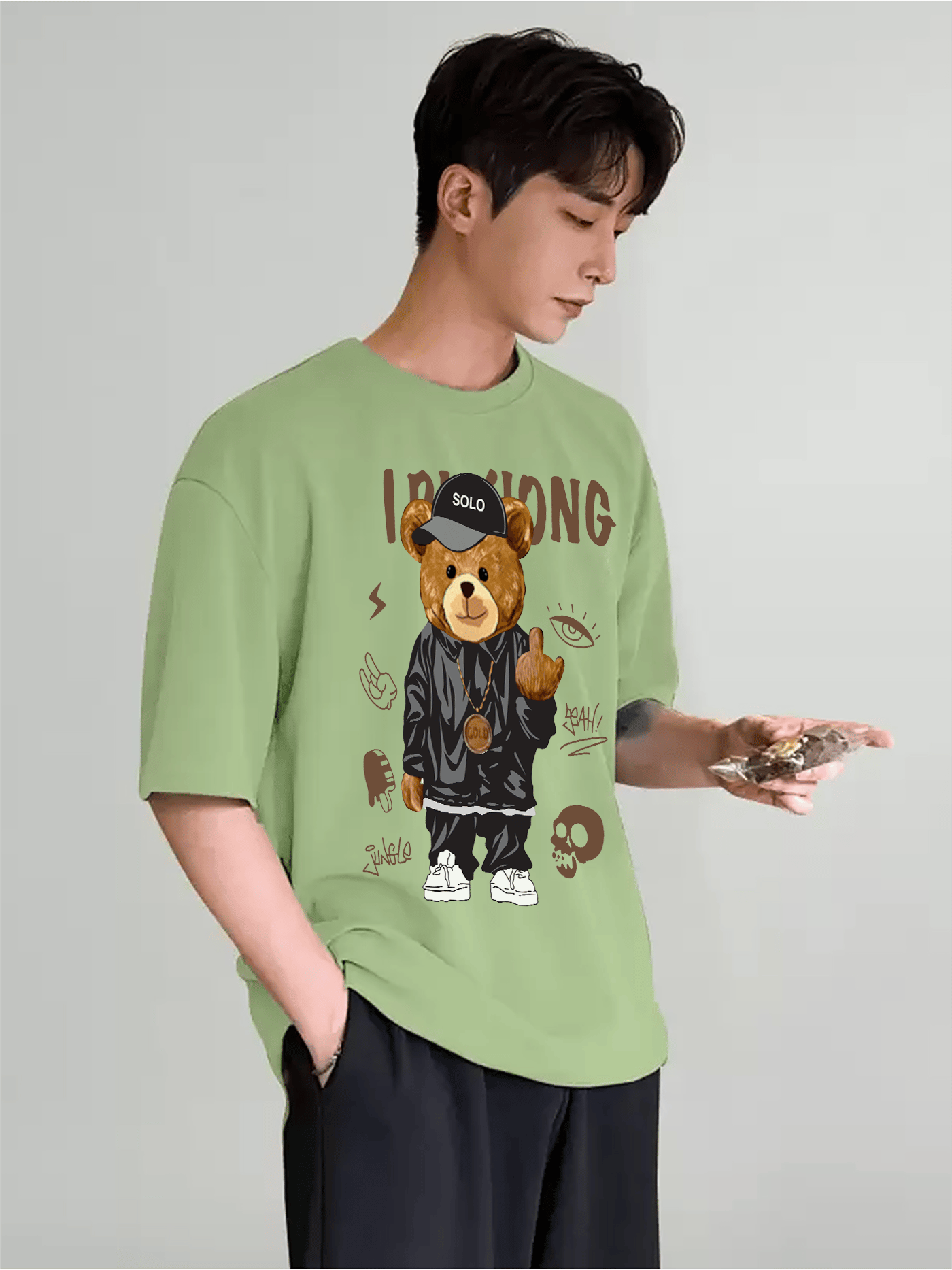 SCOTT FINCHER Men's Streetwear Hip Hop T-Shirt, Casual Short Sleeve Graphic Tee, Summer Loose Fit Cotton T-Shirt, Hipster Street Style T-Shirt : AA(ARN)LGREEN_64