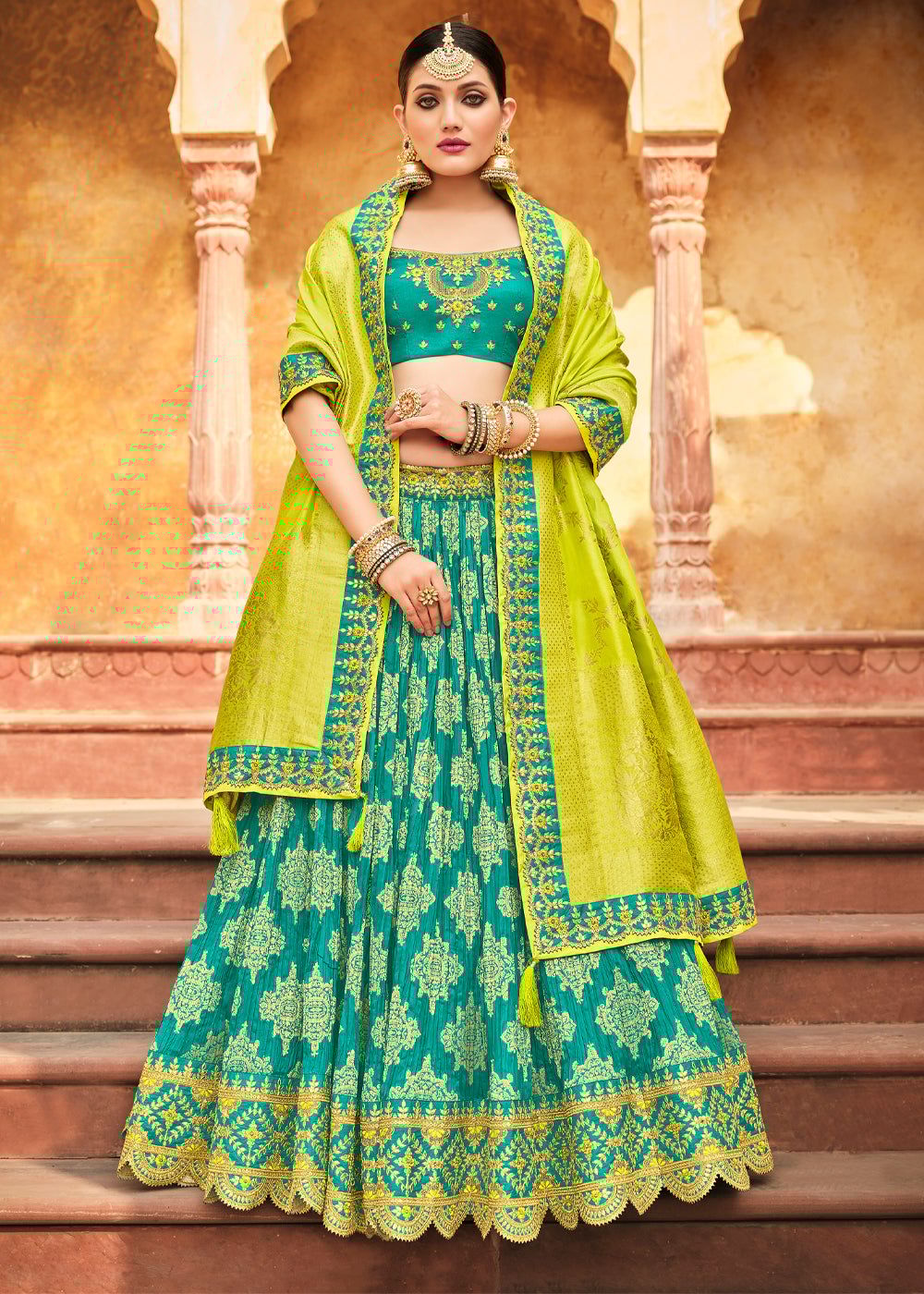 Jade Lime Green Lehenga With Heavy Embroidery