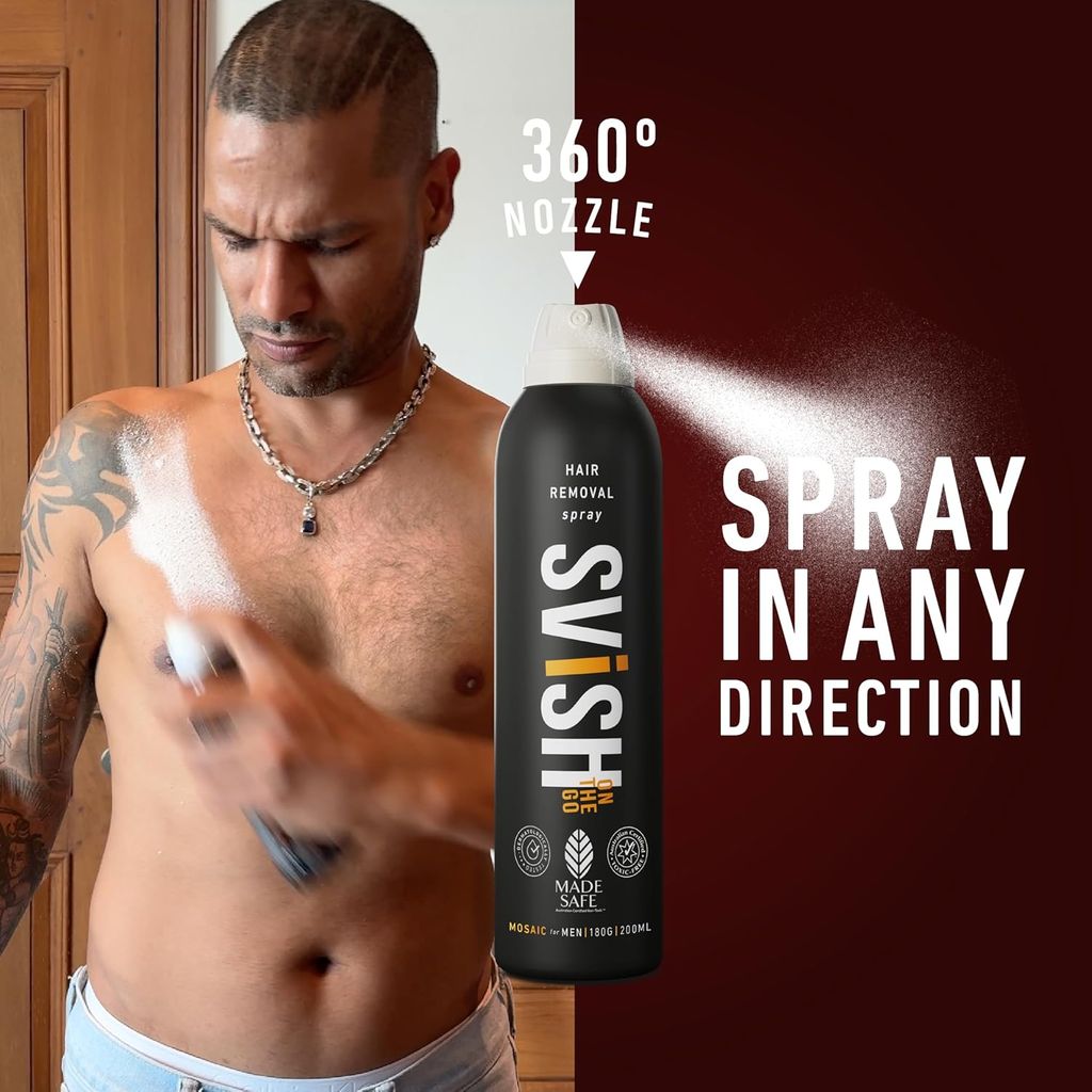 Svish On The Go Hair Removal Spray for Men Pack of 1 (200ml) | Painless Body Hair Removal Cream For Back, Chest, Legs, Arms, Under Arms & Intimate Areas | Post Hair Removal Cream (50gm)