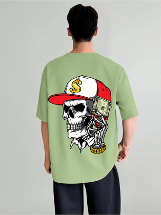 SCOTT FINCHER Men's Casual Short Sleeve T-Shirt with Skull Graphic Printed : AA(ARN)LGREEN_196