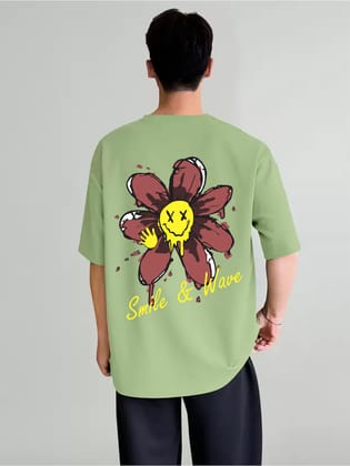 SCOTT FINCHER Men's Short Sleeve T-Shirt with Smiley Face Flower Graphic in Green : AA(ARN)LGREEN_204