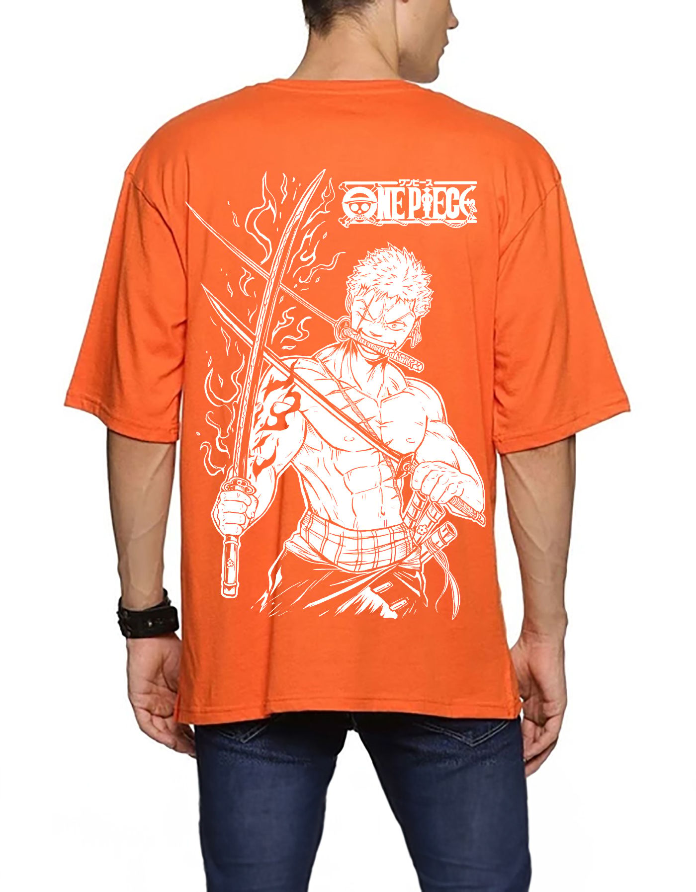 SCOTT FINCHER Men's One Piece Roronoa Zoro Wanted T-Shirt : AA(ARN)ORANGE_137