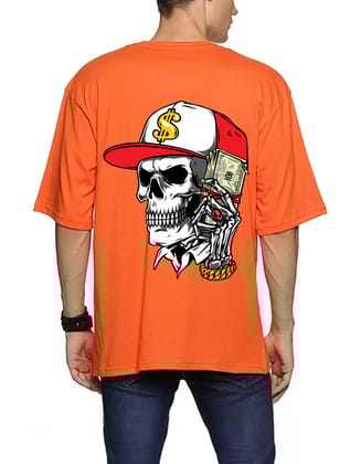 SCOTT FINCHER Men's Graphic Tee Shirt with Skull and Money Design T-shirt : AA(ARN)ORANGE_196