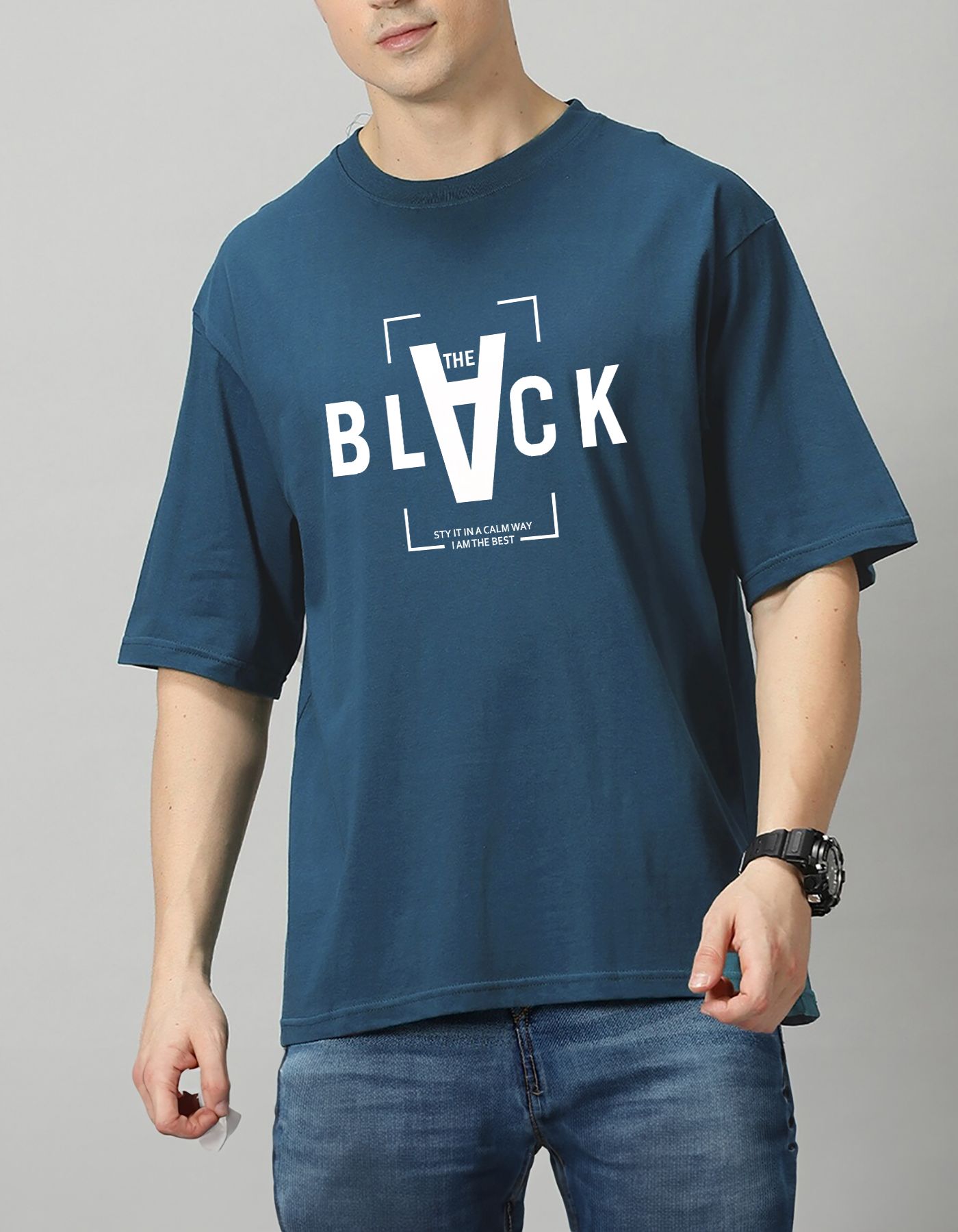 SCOTT FINCHER Men's The Black T-Shirt - Stay in a Calm Way I Am the Best : AA(ARN)TBLUE_01