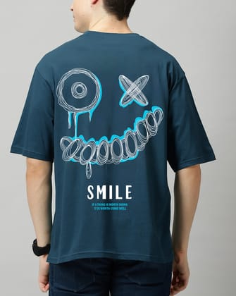 SCOTT FINCHER Men's Blue Graphic T-Shirt with Smiley Face Design : AA(ARN)TBLUE_03