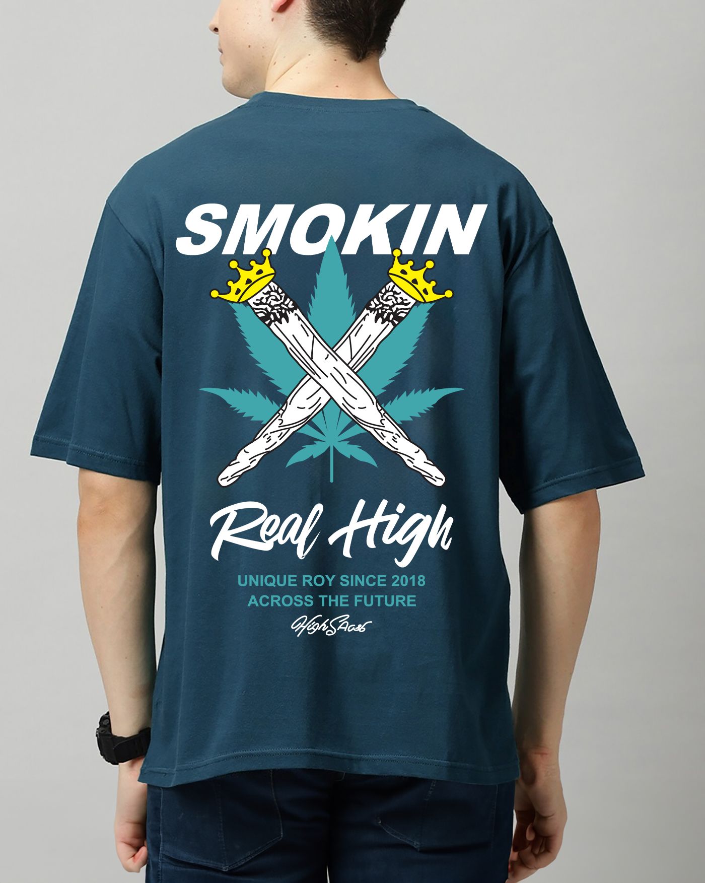 SCOTT FINCHER Men's Smokin' Real High: Unique Roy Since 2018 Across the Future""High Society Smokin' Real High T-Shirt""Smokin' Real High: The Only Way to Fly" : AA(ARN)TBLUE_29