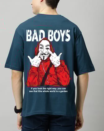 SCOTT FINCHER Men's Oversized BAD BOY Graphic Printed T-shirt : AA(ARN)TBLUE_117