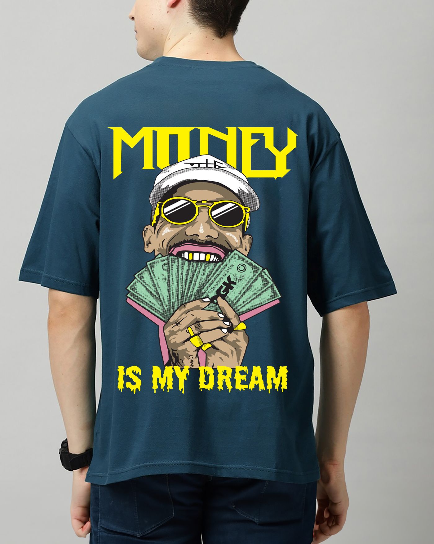 SCOTT FINCHER Men's "Money Is My Dream" Graphic Printed T-Shirt : AA(ARN)TBLUE_169