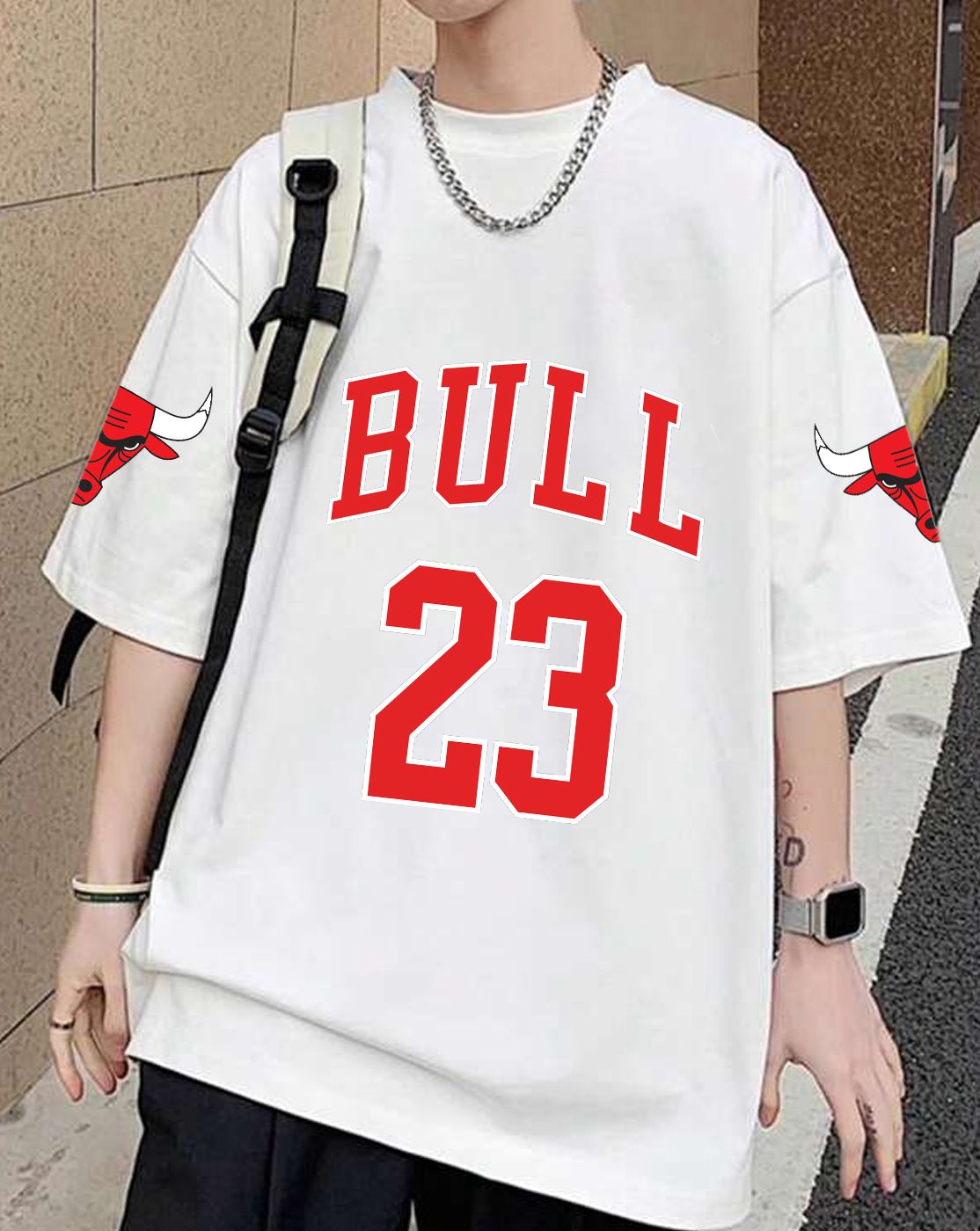 SCOTT FINCHER Men's Casual Loose Short Sleeve T-shirt with BULL 23 Print, Streetwear Hip Hop Style Tshirt, Summer Tops : AA(ARN)WHITE_79