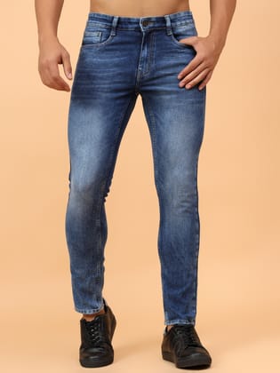 MEN SLIM FIT MID RISE BLUE JEANS