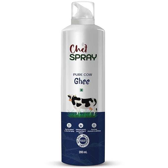 ChefSPRAY Pure Cow Ghee Cooking Spray (200 ML) 100% Natural, Uthukuli Origin, Propellant-Free, No Gas, Premium Ghee for Sauting, Baking, Roasting, Grilling, Tandoori, and Finishing Touch