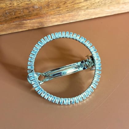 Trendisia Elegant Round Crystal Hair Clip  Silver-Tone Barrette with Baguette-Cut Stones for Women & Girls