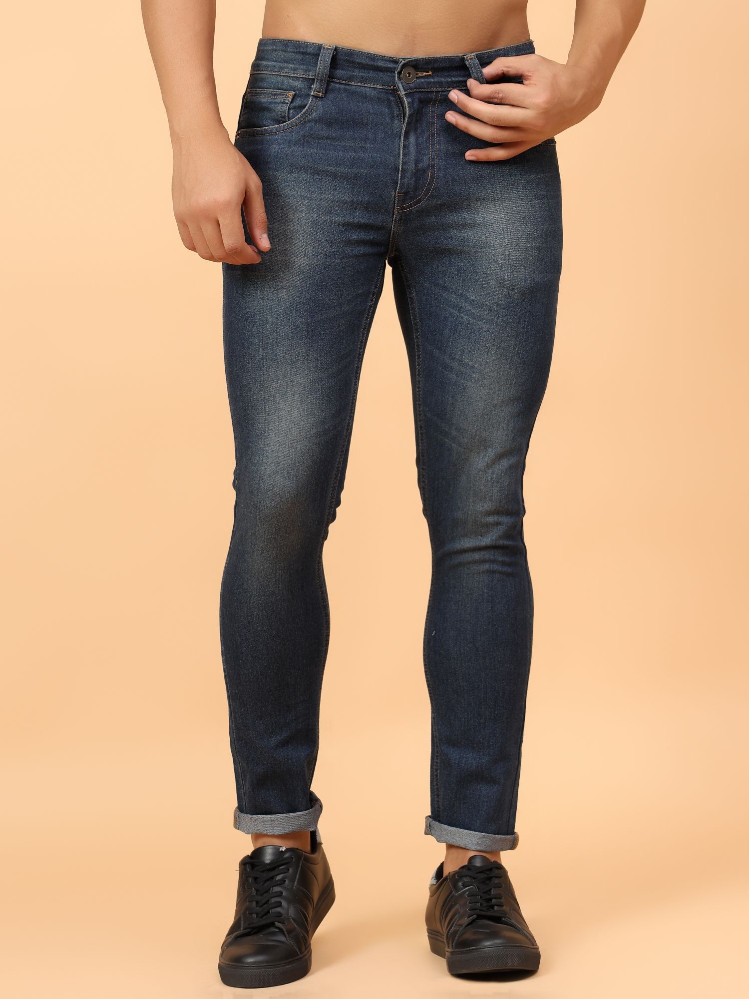 MEN SLIM FIT MID RISE INDIGO JEANS
