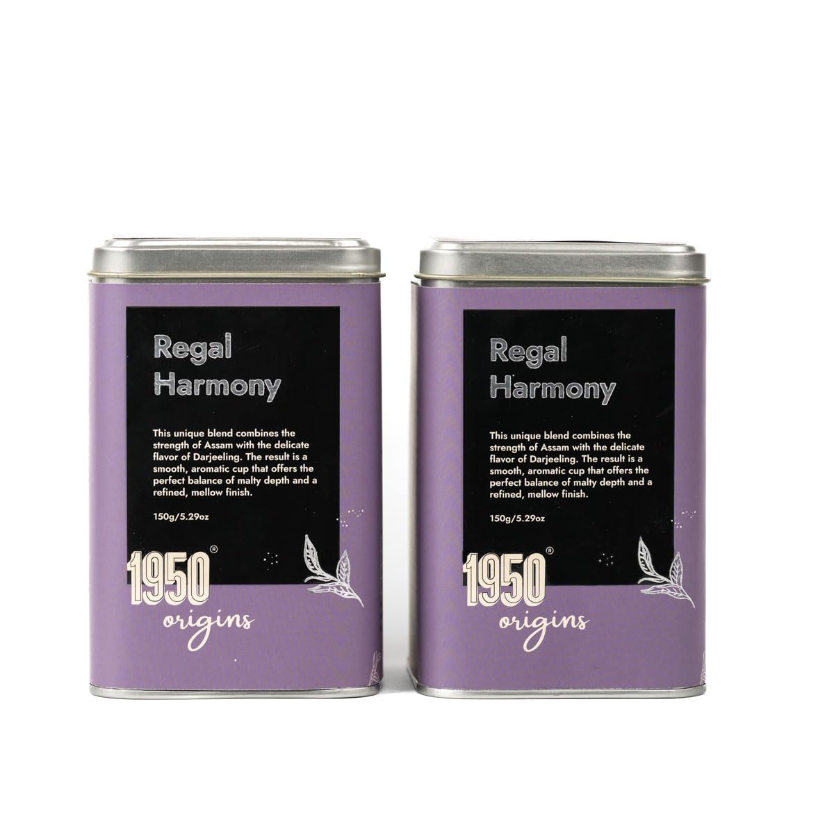 1950 Origins Combo Pack of 2 x 150 gm Regal Harmony | Premium Assam-Darjeeling Black Tea |Natural Loose Leaf Tea|Pure Assam CTC with Darjeeling Whole Long Leaf Tea|Fresh, Aromatic & Pure|Tin Caddy