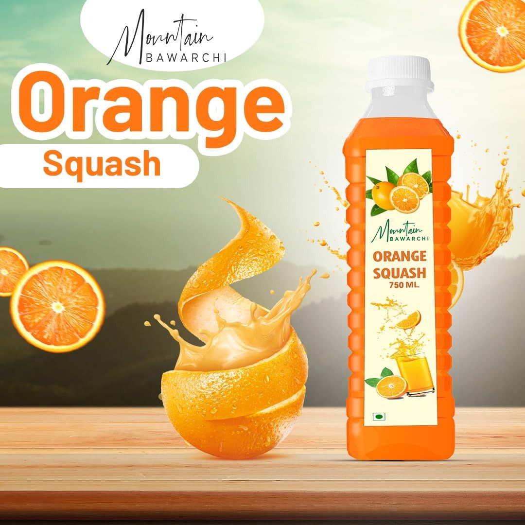 Mountain Bawarchi Pulpy Orange Squash Fruit Drink | Refreshing Orange Juice | Ready to Serve Fruit Juice | 750ml (Pack of 1)