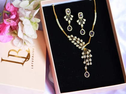 Gold Plated Kundan and Pearl Drop Earrings with Purple Stones Gold Plated Kundan and Pearl Drop Earrings with Purple Stones