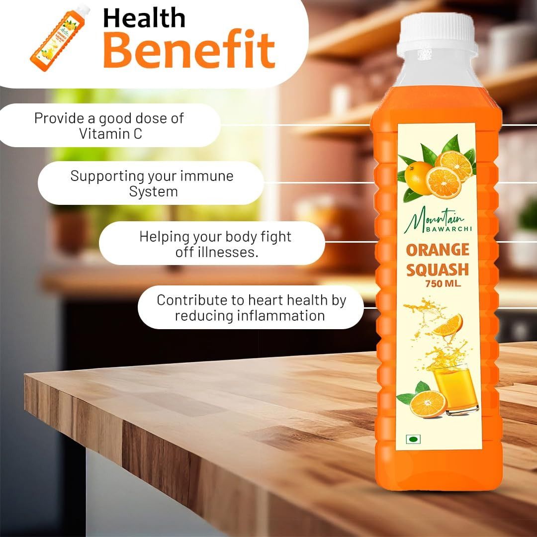 Mountain Bawarchi Buransh Squash Drink & Pulpy Orange Squash | Fruit Drink | 1500ml | Combo Pack of 2