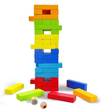 KTRS ENTERPRISE 51Pcs Wooden Blocks | Tumbling Tower Toys with Dices | Stacking & Balancing Games