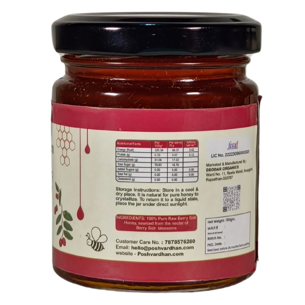 Poshvardhan Pure Raw Unprocessed Berry Sidr Flower Honey - 100% Natural & Unfiltered Honey