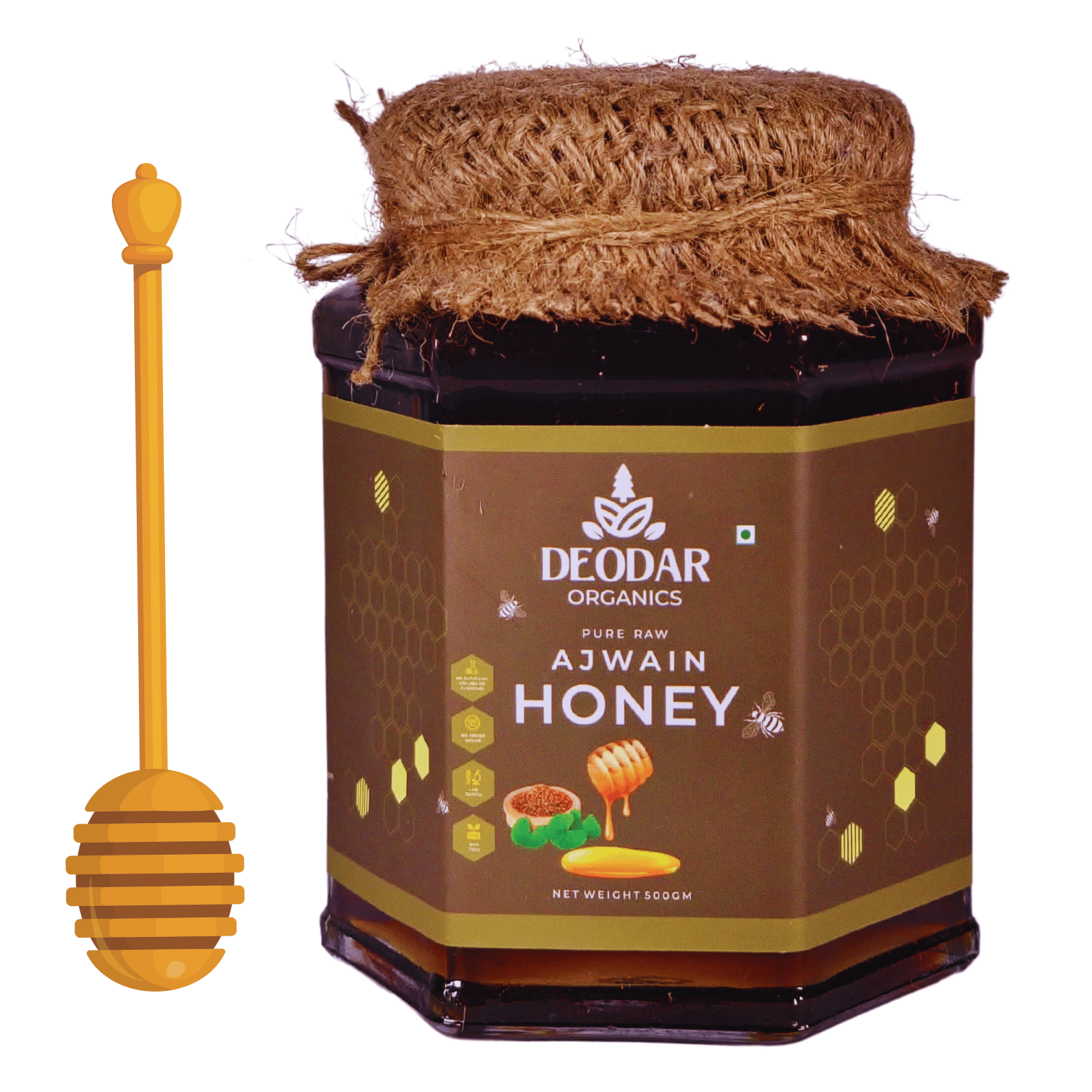 DEODAR ORGANICS' Raw AJWAIN 100% Pure Natural Fresh & Unprocessed Unheated Original Honey | No Additives Or Preservatives | Single Source Honey Pack of 1 Glass Jar