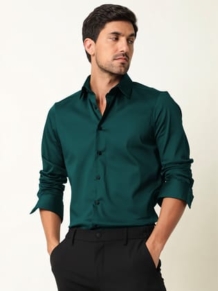 Formal Shirt for Men's Teal Green – Full Sleeve | Heavy Satin Lycra | Slim Fit Office & Party Wear Shirt