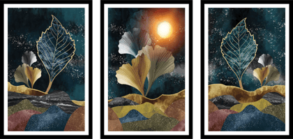 SET OF 3 TEXTURE STYLE PRINTS 48in X 24in WITH BLACK FRAME