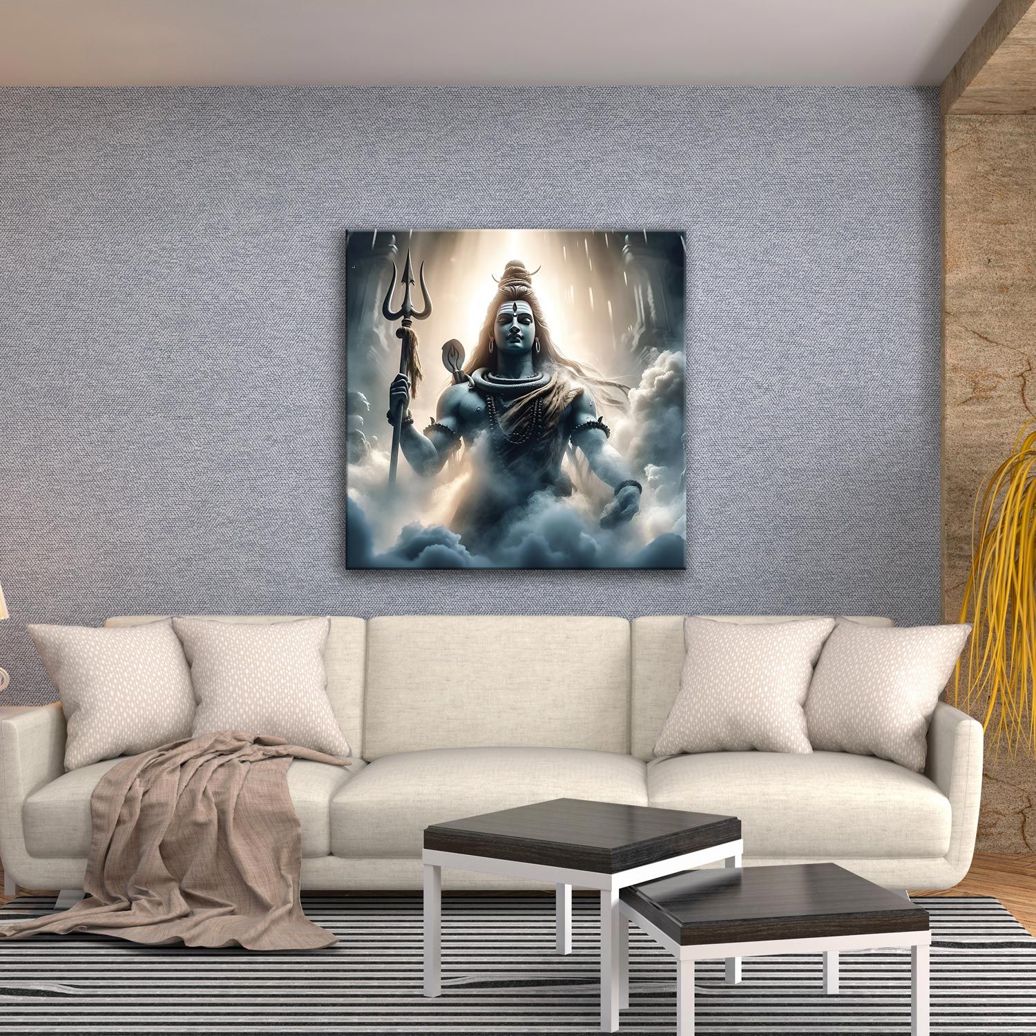 LORD SHIVA CANVAS PAINTING 24in X 24in WITH BLACK FRAME