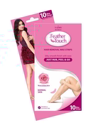 VI-JOHN FEATHER TOUCH ROSE & ALOE VERA HAIR REMOVAL WAX STRIPS 10 STRIPS