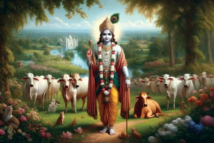 LORD KRISHNA WALLART 24in X 16in WITH BLACK FRAME