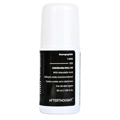 Afterthought 6% Nanopeptide + AHA Underarm Roll-On, Controls Underarm Odour and Fades Darkness, Fragrance Free, Made for Women & Men, All Skin Types, 50 ml