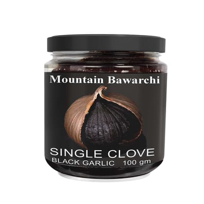 Mountain Bawarchi Black Garlic Single Clove - 100 Grams | Solo Black Garlic Peeled | Black Ek Kali Lehsun