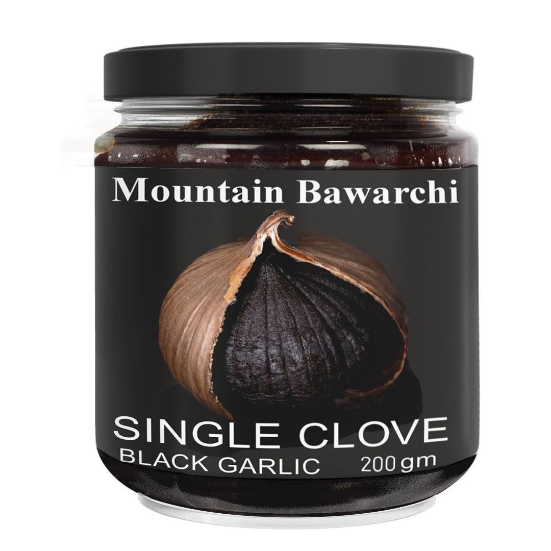 Black Garlic Single Clove Whole - 200 GramsHighly Nutritious - No Preservative | Whole Black Garlic Single Clove-200 Grams by Mountain Bawarchi