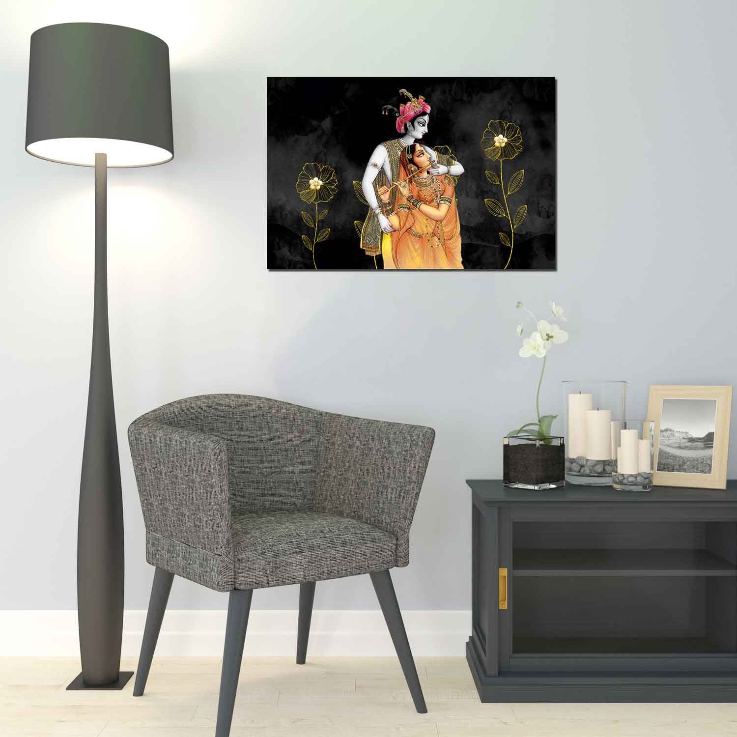 LORD RADHA KRISHNA WALLART 24in X 16in WITH BLACK FRAME