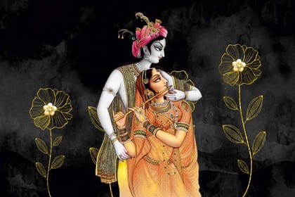 LORD RADHA KRISHNA WALLART 24in X 16in WITH BLACK FRAME