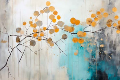 RAIN-SOAKED FLOWER PAINTING 24in X 16in WITH BLACK FRAME