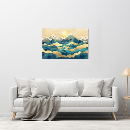 ABSTRACT GOLDEN MOUNTAIN PAINTINGS 24in X 16in WITH BLACK FRAME
