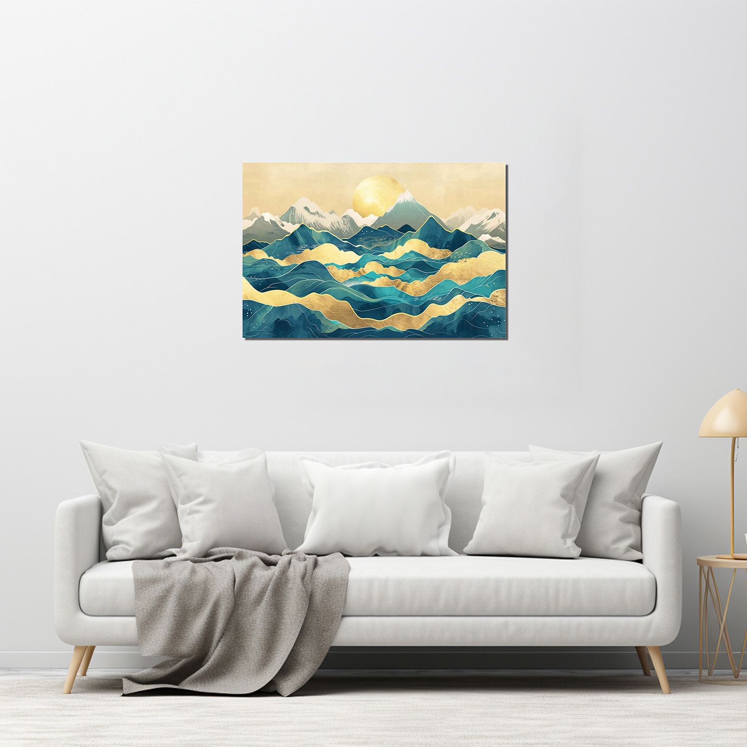 ABSTRACT GOLDEN MOUNTAIN PAINTINGS 24in X 16in WITH BLACK FRAME