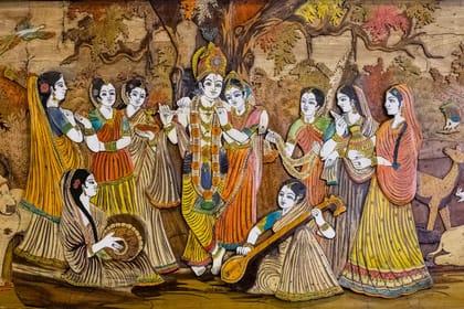KRISHNA LEELA PAINTING 24in X 16in WITH BLACK FRAME