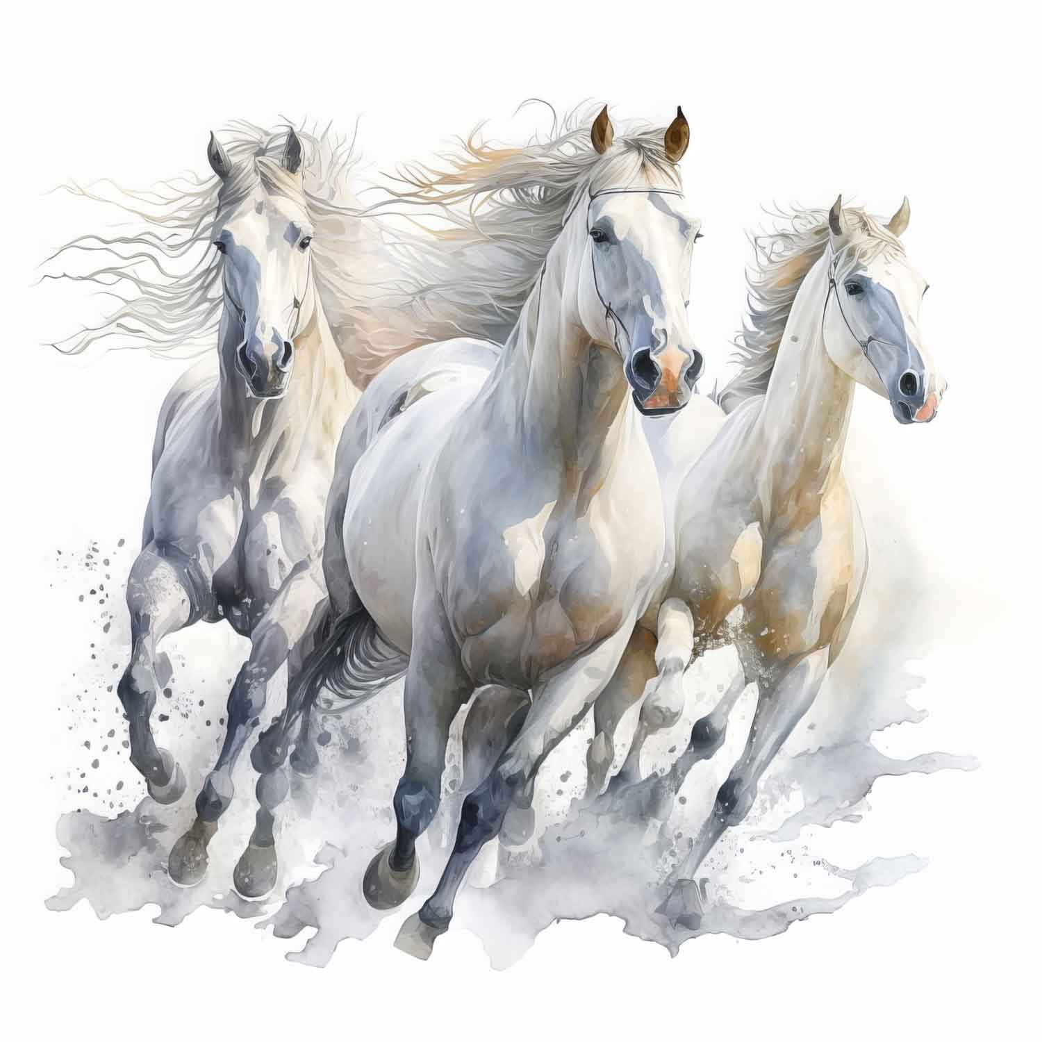 WHITE HORSE RUNNING PAINTINGS 24in X 24in WITH BLACK FRAME