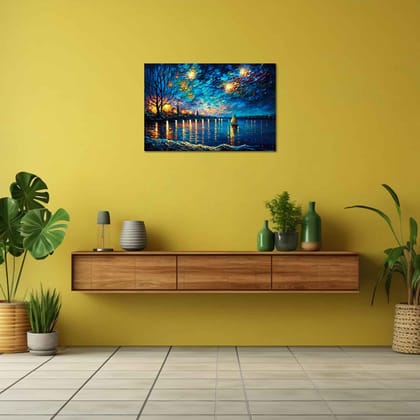 IMPRESSIONIST LANDSCAPE WALLART 24in X 16in WITH BLACK FRAME