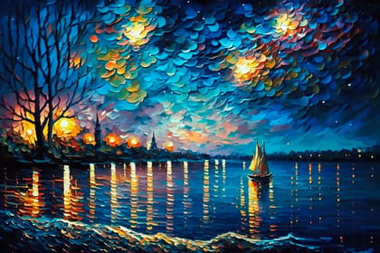 IMPRESSIONIST LANDSCAPE WALLART 24in X 16in WITH BLACK FRAME