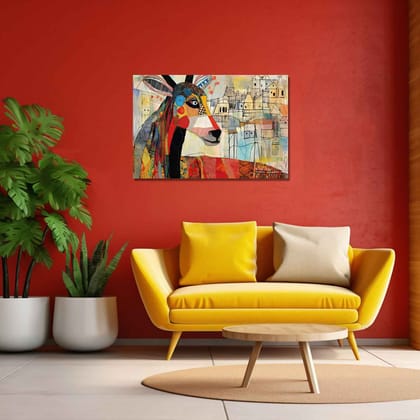 UNIQUE AND COLURFUL DEER DESIGN 24in X 16in WITH BLACK FRAME