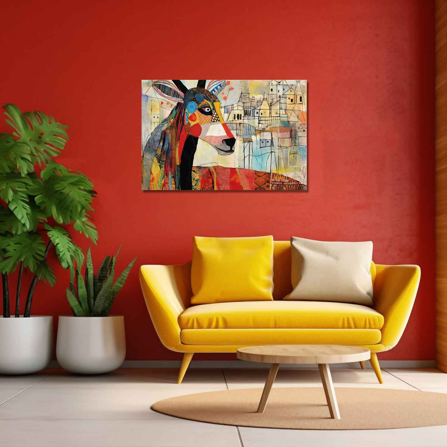 UNIQUE AND COLURFUL DEER DESIGN 24in X 16in WITH BLACK FRAME