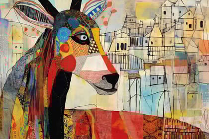 UNIQUE AND COLURFUL DEER DESIGN 24in X 16in WITH BLACK FRAME