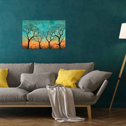 VIBRANT SUNSET TREES WALLART 24in X 16in WITH BLACK FRAME